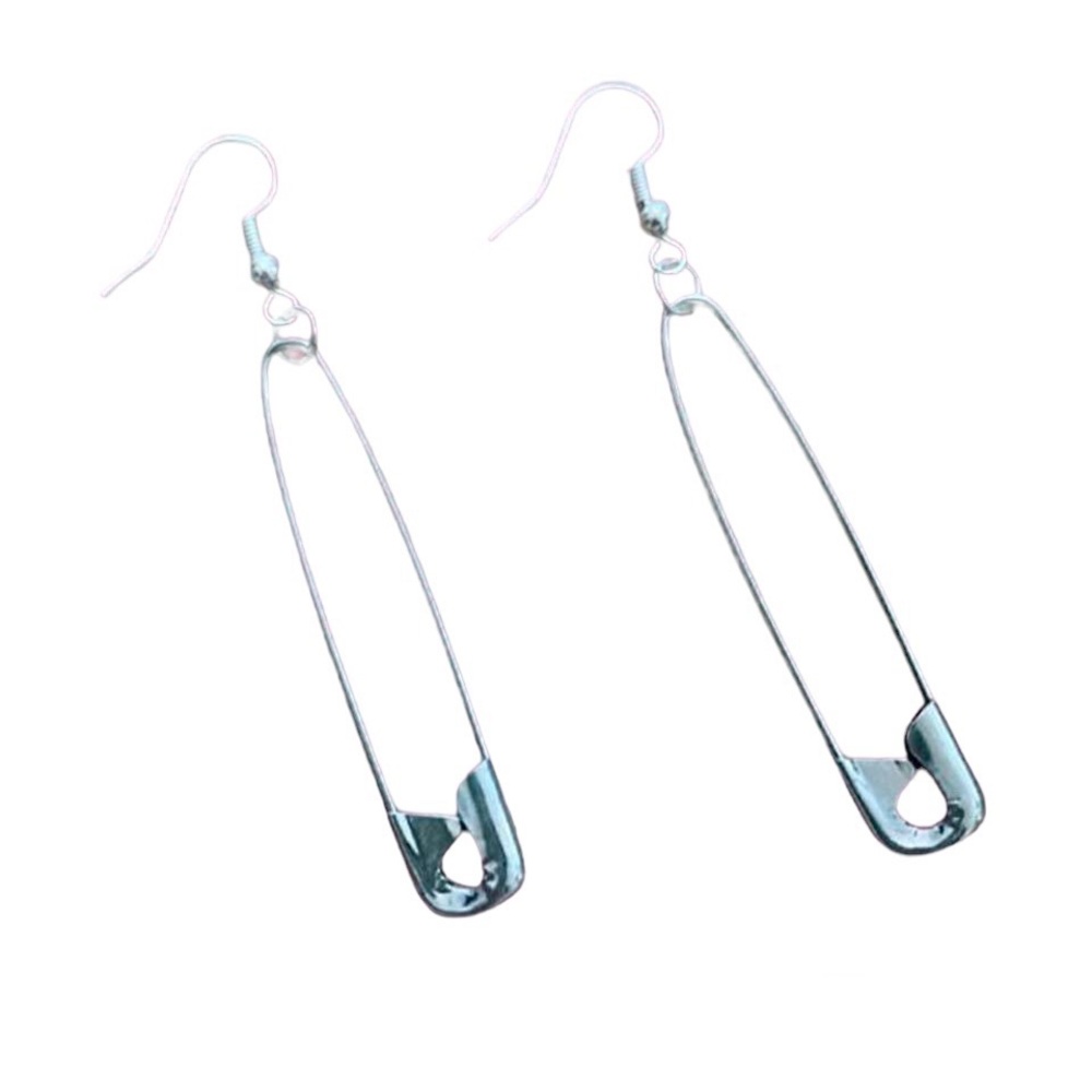 Large Safety Pin Drop Earrings